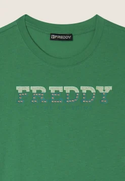 Freddy T-shirt comfort fit in jersey con dettagli preziosi-Donna Padel|Pilates