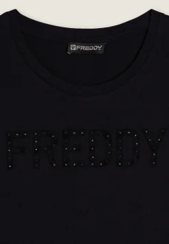 Freddy T-shirt con logo frontale in borchie-Donna Ginnastica|T-shirts