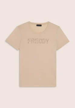 Freddy T-shirt con logo frontale in borchie-Donna Ginnastica|T-shirts