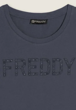 Freddy T-shirt con logo frontale in borchie-Donna Ginnastica|T-shirts