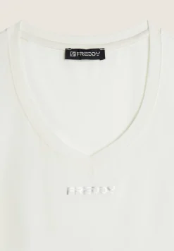 Freddy T-shirt corta in modal elasticizzato con scollo a V-Donna T-shirts