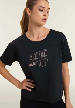 Freddy T-shirt cropped con maniche ampie e stampa Mood Up-Donna Pilates|Fitness
