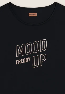 Freddy T-shirt cropped con maniche ampie e stampa Mood Up-Donna Pilates|Fitness