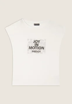 Freddy T-shirt cropped senza maniche in jersey viscosa con grafica-Donna T-shirts