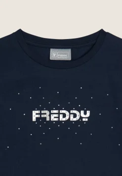 Freddy T-shirt da bambina manica lunga con logo e decoro argento- T-shirts