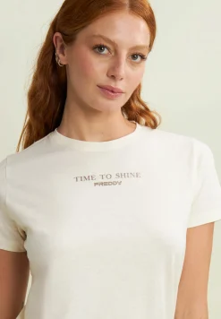 Freddy T-shirt da donna comfort con stampa dorata-Donna Pilates|Ginnastica