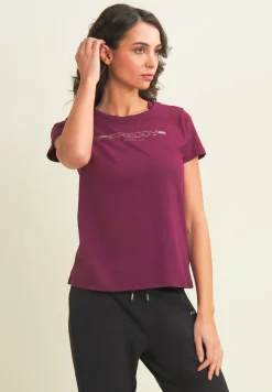 Freddy T-shirt da donna con strass e banda logata sulle spalle-Donna Pilates|Ginnastica