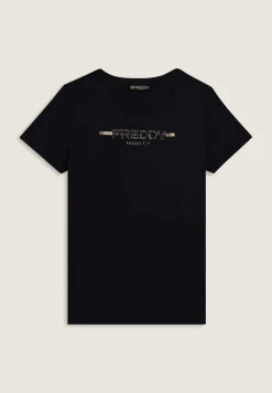 Freddy T-shirt da donna con strass e banda logata sulle spalle-Donna Pilates|Ginnastica
