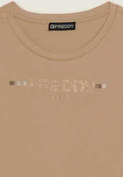 Freddy T-shirt da donna con strass e banda logata sulle spalle-Donna Pilates|Ginnastica