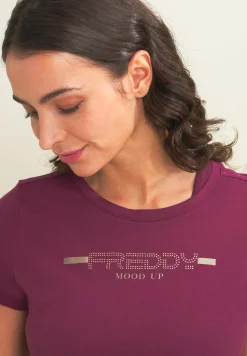 Freddy T-shirt da donna con strass e banda logata sulle spalle-Donna Pilates|Ginnastica