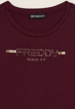 Freddy T-shirt da donna con strass e banda logata sulle spalle-Donna Pilates|Ginnastica