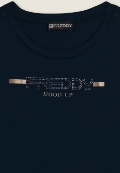 Freddy T-shirt da donna con strass e banda logata sulle spalle-Donna Pilates|Ginnastica