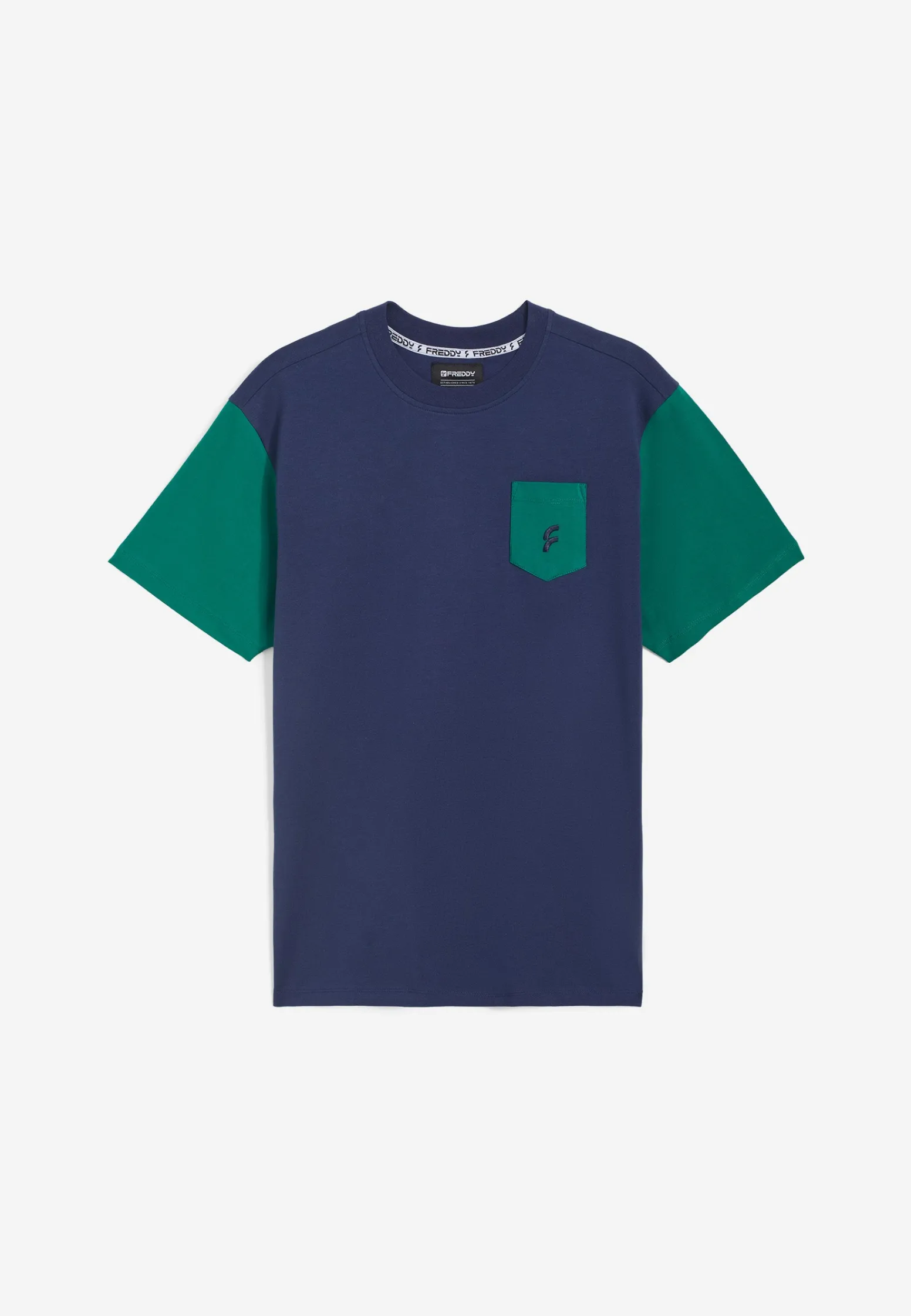 Freddy T-shirt da uomo con maniche e taschino in colore a contrasto-Uomo T-shirts E Polo