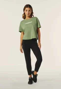 Freddy T-shirt donna comfort fit corta con stampa e spacchi-Donna Fitness|T-shirts