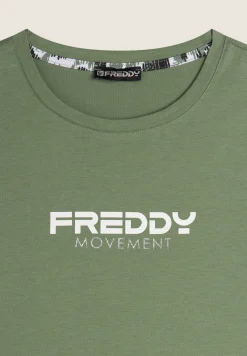 Freddy T-shirt donna comfort fit corta con stampa e spacchi-Donna Fitness|T-shirts