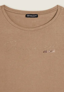 Freddy T-shirt donna con grafica in strass e logo sul fondo-Donna T-shirts