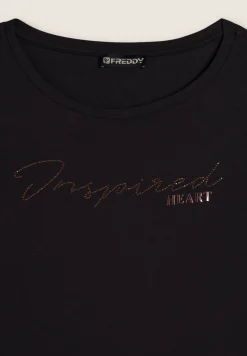 Freddy T-shirt donna con grafica in strass e logo sul fondo-Donna T-shirts