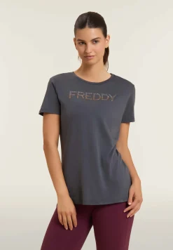 Freddy T-shirt donna con logo in strass bicolori-Donna Ginnastica|T-shirts
