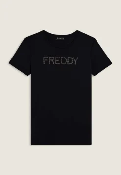 Freddy T-shirt donna con logo in strass bicolori-Donna Ginnastica|T-shirts