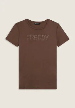 Freddy T-shirt donna con logo in strass bicolori-Donna Ginnastica|T-shirts