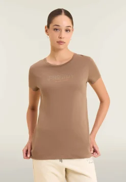 Freddy T-shirt donna con mini spacchi laterali e logo in strass-Donna Ginnastica|T-shirts