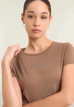 Freddy T-shirt donna con mini spacchi laterali e logo in strass-Donna Ginnastica|T-shirts