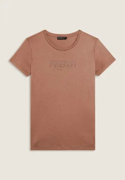 Freddy T-shirt donna con mini spacchi laterali e logo in strass-Donna Ginnastica|T-shirts