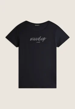 Freddy T-shirt donna girocollo con scritta decorata da strass-Donna T-shirts