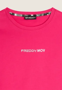 Freddy T-shirt donna girocollo in jersey con piccola stampa-Donna Fitness|T-shirts