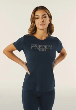 Freddy T-shirt donna in jersey con logo composto da borchie-Donna Ginnastica|T-shirts