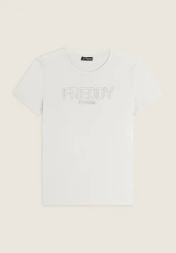 Freddy T-shirt donna in jersey con logo composto da borchie-Donna Ginnastica|T-shirts