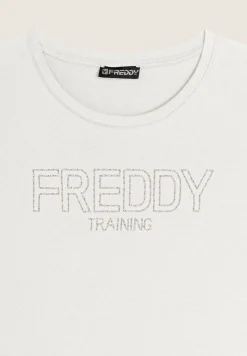 Freddy T-shirt donna in jersey con logo composto da borchie-Donna Ginnastica|T-shirts