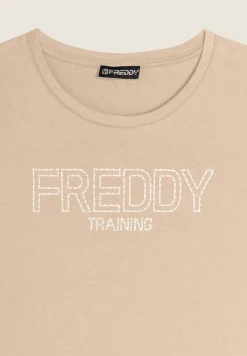 Freddy T-shirt donna in jersey con logo composto da borchie-Donna Ginnastica|T-shirts