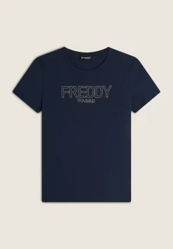 Freddy T-shirt donna in jersey con logo composto da borchie-Donna Ginnastica|T-shirts