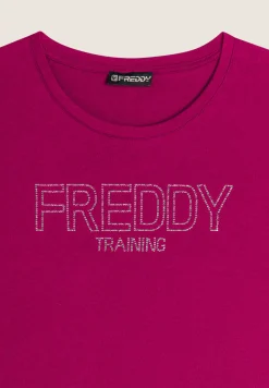 Freddy T-shirt donna in jersey con logo composto da borchie-Donna Ginnastica|T-shirts