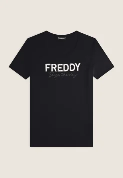 Freddy T-shirt donna in jersey con Logo in Strass-Donna Ginnastica|T-shirts
