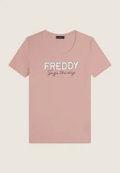 Freddy T-shirt donna in jersey con Logo in Strass-Donna Ginnastica|T-shirts