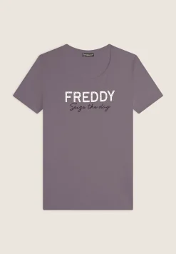 Freddy T-shirt donna in jersey con Logo in Strass-Donna Ginnastica|T-shirts