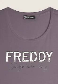 Freddy T-shirt donna in jersey con Logo in Strass-Donna Ginnastica|T-shirts