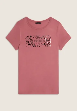 Freddy T-shirt donna in jersey di viscosa con stampa oro rosa-Donna T-shirts