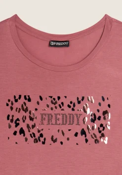 Freddy T-shirt donna in jersey di viscosa con stampa oro rosa-Donna T-shirts