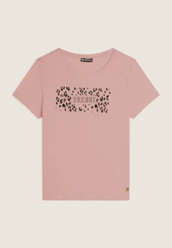 Freddy T-shirt donna in jersey di viscosa con stampa oro rosa-Donna T-shirts