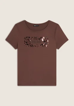 Freddy T-shirt donna in jersey di viscosa con stampa oro rosa-Donna T-shirts