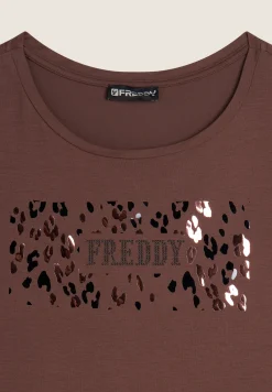 Freddy T-shirt donna in jersey di viscosa con stampa oro rosa-Donna T-shirts
