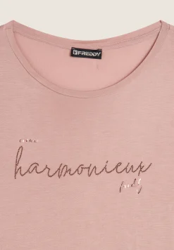 Freddy T-shirt donna in jersey viscosa scritta composta da borchie-Donna T-shirts