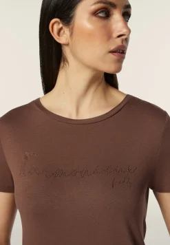 Freddy T-shirt donna in jersey viscosa scritta composta da borchie-Donna T-shirts