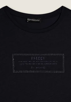 Freddy T-shirt donna lunga con spacchi e grafica brillante-Donna Ginnastica|T-shirts