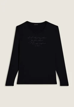 Freddy T-shirt donna manica lunga con scritta e strass-Donna T-shirts