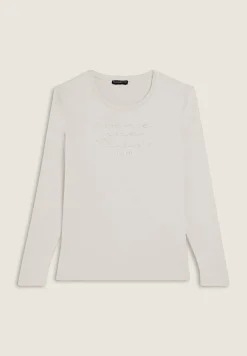 Freddy T-shirt donna manica lunga con scritta e strass-Donna T-shirts