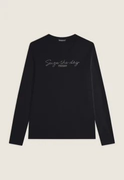 Freddy T-shirt donna manica lunga con Logo e Lettering in Strass-Donna Ginnastica|T-shirts